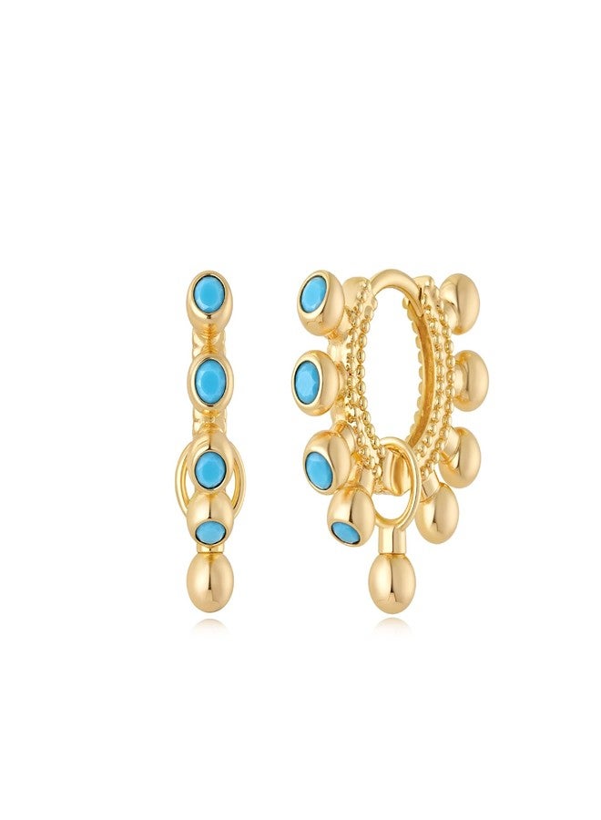 MYEARS Women Huggie Earrings Gold Hoop Bead Ball Turquoise Dangle 14K Gold Filled Small Simple Hypoallergenic Everyday Jewelry - Image 1